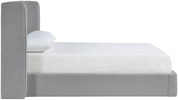 Meridian Furniture Kendall Winged Queen Bed Fully Upholstered Tailored Frame for Modern Bedroom Styling Grey Linen Textured Fabric B1282Grey-Q