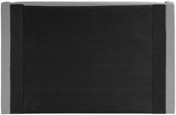 Meridian Furniture Kendall Winged Queen Bed Fully Upholstered Tailored Frame for Modern Bedroom Styling Grey Linen Textured Fabric B1282Grey-Q
