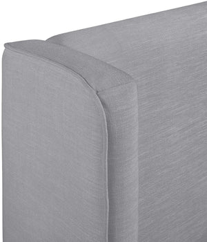 Meridian Furniture Kendall Winged Queen Bed Fully Upholstered Tailored Frame for Modern Bedroom Styling Grey Linen Textured Fabric B1282Grey-Q