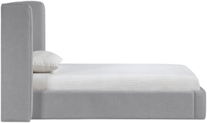 Meridian Furniture Kendall Winged Upholstered Twin Bed with Slatted Platform Base for Modern Bedrooms Grey Linen Textured Fabric B1282Grey-T