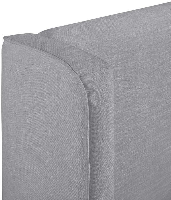 Meridian Furniture Kendall Winged Upholstered Twin Bed with Slatted Platform Base for Modern Bedrooms Grey Linen Textured Fabric B1282Grey-T