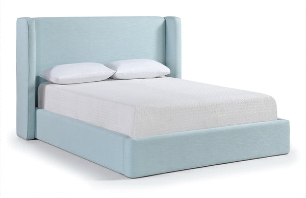 Meridian Furniture Kendall Winged Linen Upholstered Full Bed with Tailored Frame for Modern Bedrooms B1282LtBlu-F