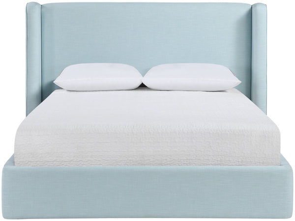Meridian Furniture Kendall Winged Linen Upholstered Full Bed with Tailored Frame for Modern Bedrooms B1282LtBlu-F