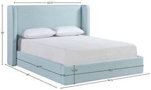 Meridian Furniture Kendall Winged Upholstered King Bed with Slatted Platform Base for Modern Bedroom Elegance Light Blue Linen Textured Fabric B1282LtBlu-K