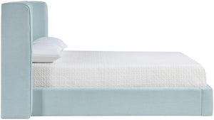 Meridian Furniture Kendall Winged Upholstered King Bed with Slatted Platform Base for Modern Bedroom Elegance Light Blue Linen Textured Fabric B1282LtBlu-K