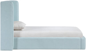 Meridian Furniture Kendall Winged Upholstered Twin Bed with Slatted Platform Base for Modern Bedrooms Light Blue Linen Textured Fabric B1282LtBlu-T