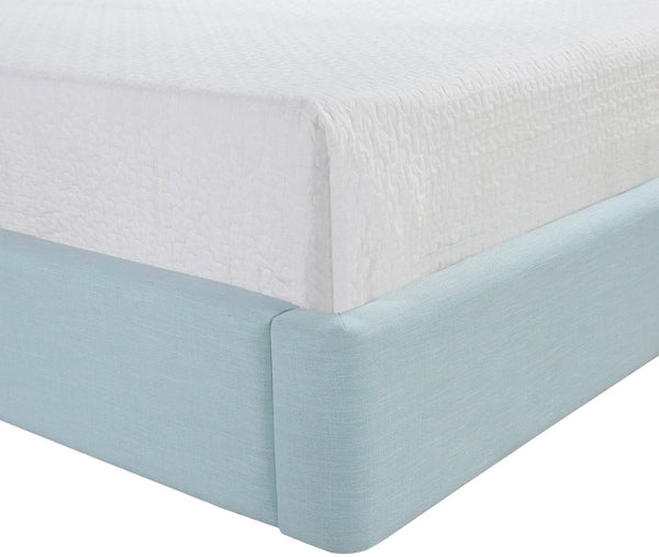 Meridian Furniture Kendall Winged Upholstered Twin Bed with Slatted Platform Base for Modern Bedrooms Light Blue Linen Textured Fabric B1282LtBlu-T