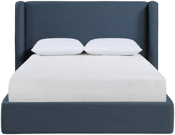 Meridian Furniture Kendall Full Bed with Winged Headboard in Navy Linen Fabric for Modern Bedrooms B1282Navy-F