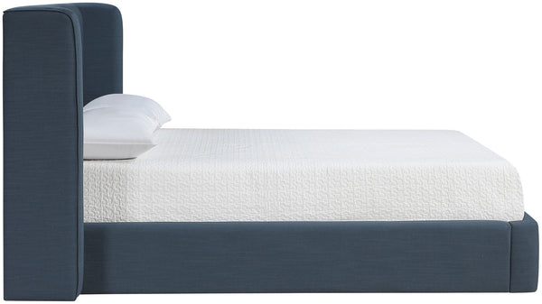 Meridian Furniture Kendall Full Bed with Winged Headboard in Navy Linen Fabric for Modern Bedrooms B1282Navy-F