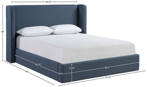 Meridian Furniture Kendall Winged Queen Bed Fully Upholstered Tailored Frame for Modern Bedroom Styling Navy Linen Textured Fabric B1282Navy-Q