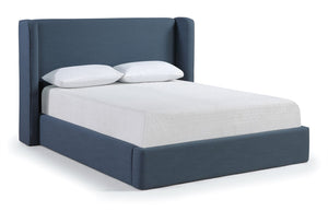 Meridian Furniture Kendall Winged Queen Bed Fully Upholstered Tailored Frame for Modern Bedroom Styling Navy Linen Textured Fabric B1282Navy-Q