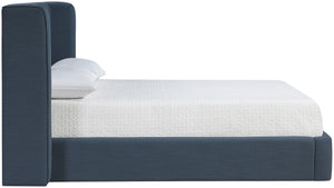 Meridian Furniture Kendall Winged Queen Bed Fully Upholstered Tailored Frame for Modern Bedroom Styling Navy Linen Textured Fabric B1282Navy-Q