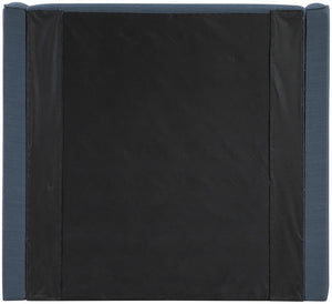 Meridian Furniture Kendall Winged Upholstered Twin Bed with Slatted Platform Base for Modern Bedrooms Navy Linen Textured Fabric B1282Navy-T
