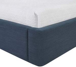 Meridian Furniture Kendall Winged Upholstered Twin Bed with Slatted Platform Base for Modern Bedrooms Navy Linen Textured Fabric B1282Navy-T
