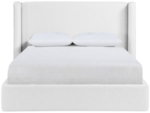 Meridian Furniture Kendall Winged Upholstered Full Bed in White Linen Fabric for Modern Bedrooms B1282White-F
