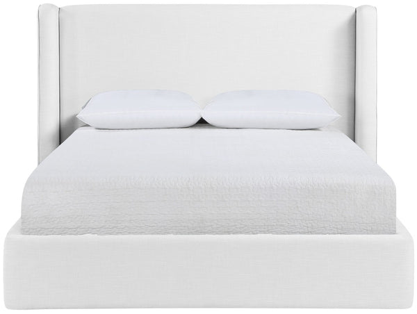 Meridian Furniture Kendall Winged Upholstered Full Bed in White Linen Fabric for Modern Bedrooms B1282White-F