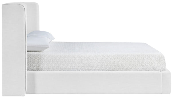 Meridian Furniture Kendall Winged Upholstered Full Bed in White Linen Fabric for Modern Bedrooms B1282White-F