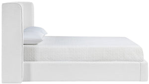 Meridian Furniture Kendall Winged Upholstered King Bed with Slatted Platform Base for Modern Bedroom Elegance White Linen Textured Fabric B1282White-K