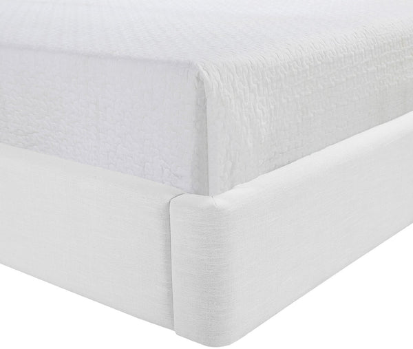 Meridian Furniture Kendall Winged Queen Bed Fully Upholstered Tailored Frame for Modern Bedroom Styling White Linen Textured Fabric B1282White-Q