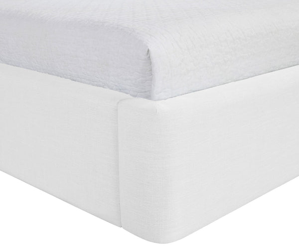 Meridian Furniture Kendall Winged Upholstered Twin Bed with Slatted Platform Base for Modern Bedrooms White Linen Textured Fabric B1282White-T