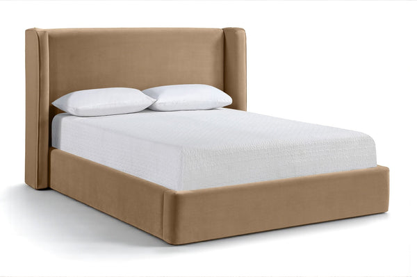Meridian Furniture Kendall Full Bed Winged Headboard in Plush Beige Velvet for Modern Bedrooms B1283Beige-F