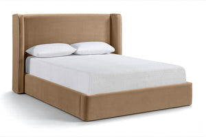 Meridian Furniture Kendall Winged Upholstered King Bed with Slatted Platform Base for Modern Bedroom Elegance Beige Velvet B1283Beige-K