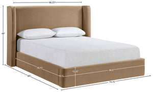 Meridian Furniture Kendall Winged Queen Bed Fully Upholstered Tailored Frame for Modern Bedroom Styling Beige Velvet B1283Beige-Q
