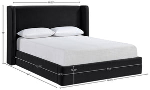 Meridian Furniture Kendall Winged Velvet Full Bed with Tailored Frame for Contemporary Bedrooms B1283Black-F