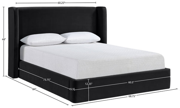 Meridian Furniture Kendall Winged Velvet Full Bed with Tailored Frame for Contemporary Bedrooms B1283Black-F