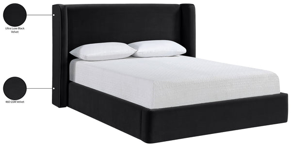 Meridian Furniture Kendall Winged Velvet Full Bed with Tailored Frame for Contemporary Bedrooms B1283Black-F