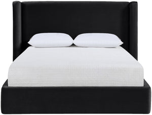 Meridian Furniture Kendall Winged Velvet Full Bed with Tailored Frame for Contemporary Bedrooms B1283Black-F