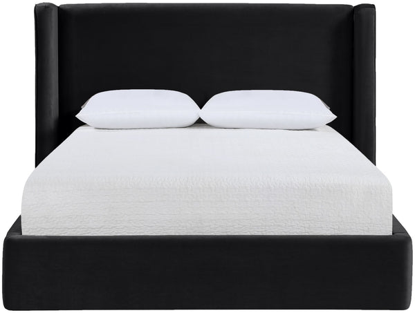 Meridian Furniture Kendall Winged Velvet Full Bed with Tailored Frame for Contemporary Bedrooms B1283Black-F