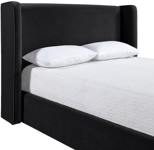 Meridian Furniture Kendall Winged Velvet Full Bed with Tailored Frame for Contemporary Bedrooms B1283Black-F