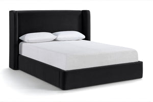 Meridian Furniture Kendall Winged Upholstered King Bed with Slatted Platform Base for Modern Bedroom Elegance Black Velvet B1283Black-K