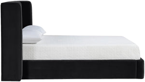 Meridian Furniture Kendall Winged Upholstered King Bed with Slatted Platform Base for Modern Bedroom Elegance Black Velvet B1283Black-K
