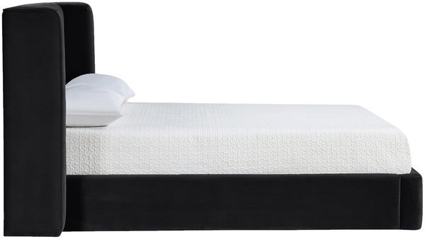 Meridian Furniture Kendall Winged Upholstered King Bed with Slatted Platform Base for Modern Bedroom Elegance Black Velvet B1283Black-K
