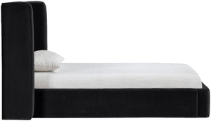 Meridian Furniture Kendall Winged Upholstered Twin Bed with Slatted Platform Base for Modern Bedrooms Black Velvet B1283Black-T
