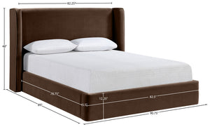 Meridian Furniture Kendall Winged Upholstered King Bed with Slatted Platform Base for Modern Bedroom Elegance Brown Velvet B1283Brown-K