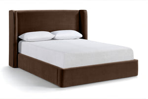 Meridian Furniture Kendall Winged Upholstered King Bed with Slatted Platform Base for Modern Bedroom Elegance Brown Velvet B1283Brown-K