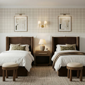 Meridian Furniture Kendall Winged Upholstered Twin Bed with Slatted Platform Base for Modern Bedrooms Brown Velvet B1283Brown-T