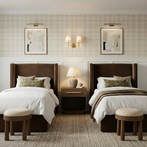 Meridian Furniture Kendall Winged Upholstered Twin Bed with Slatted Platform Base for Modern Bedrooms Brown Velvet B1283Brown-T