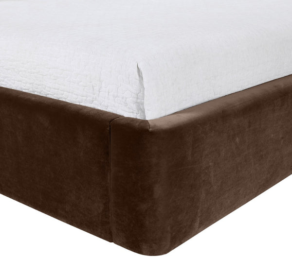 Meridian Furniture Kendall Winged Upholstered Twin Bed with Slatted Platform Base for Modern Bedrooms Brown Velvet B1283Brown-T