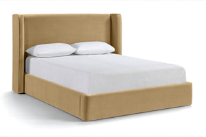 Meridian Furniture Kendall Winged Velvet Full Bed with Tailored Frame for Glam Contemporary Bedrooms B1283Camel-F