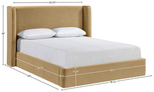 Meridian Furniture Kendall Winged Upholstered King Bed with Slatted Platform Base for Modern Bedroom Elegance Camel Velvet B1283Camel-K