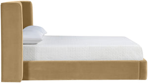 Meridian Furniture Kendall Winged Upholstered King Bed with Slatted Platform Base for Modern Bedroom Elegance Camel Velvet B1283Camel-K