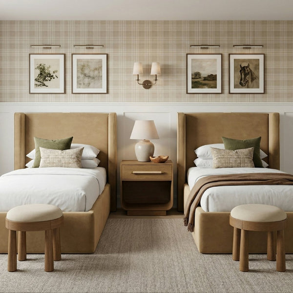 Meridian Furniture Kendall Winged Upholstered Twin Bed with Slatted Platform Base for Modern Bedrooms Camel Velvet B1283Camel-T