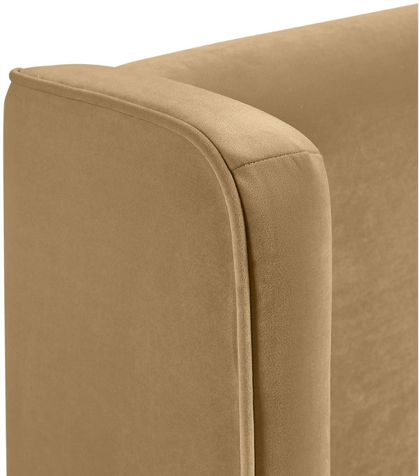 Meridian Furniture Kendall Winged Upholstered Twin Bed with Slatted Platform Base for Modern Bedrooms Camel Velvet B1283Camel-T