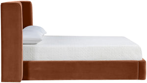 Meridian Furniture Kendall Wingback Full Bed Luxe Cognac Velvet Frame for Glam Bedroom Interiors B1283Cognac-F