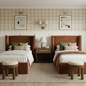 Meridian Furniture Kendall Winged Upholstered Twin Bed with Slatted Platform Base for Modern Bedrooms Cognac Velvet B1283Cognac-T