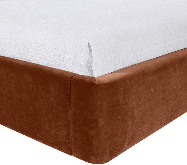 Meridian Furniture Kendall Winged Upholstered Twin Bed with Slatted Platform Base for Modern Bedrooms Cognac Velvet B1283Cognac-T